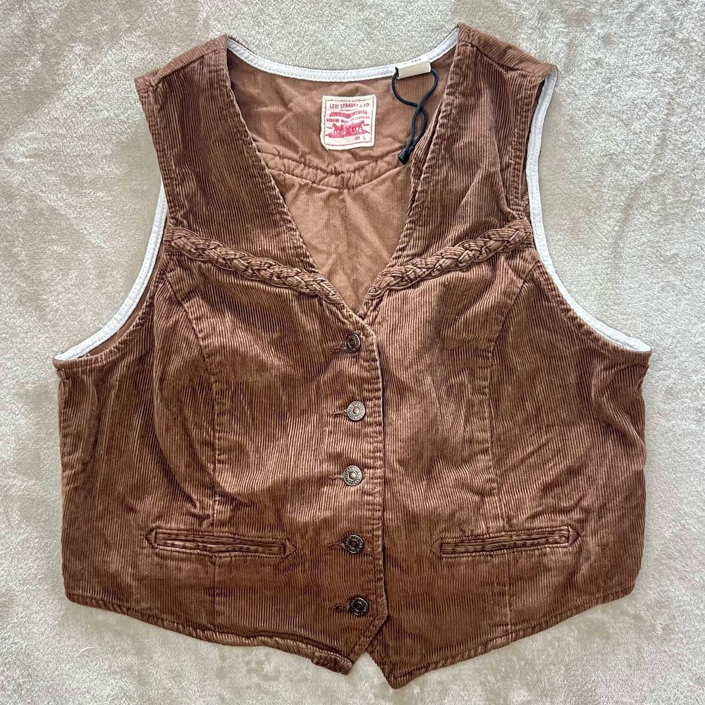 Levis Brown Corduroy Western Vest Braided Trim Cinch Back PC9-001WQ-0002 L